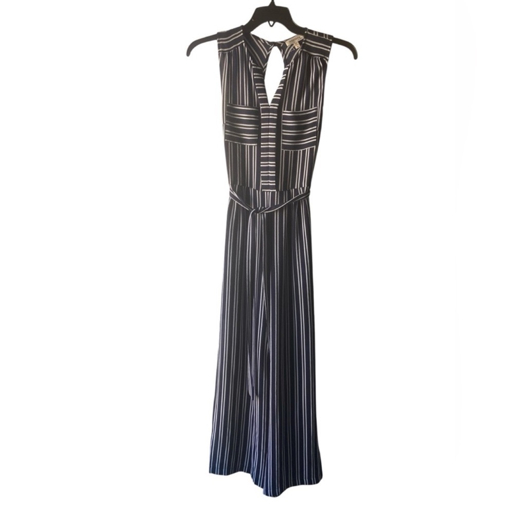 Monteau Navy and White Striped Women’s Cute Nautical Jumpsuit